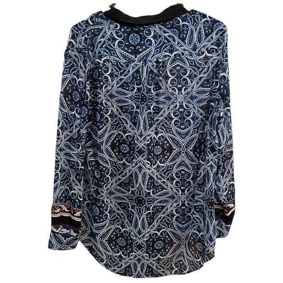 NWOT Cato Womens Blouse Top Collared High Low Hem Paisley Print Multicolor Large - Picture 2 of 4